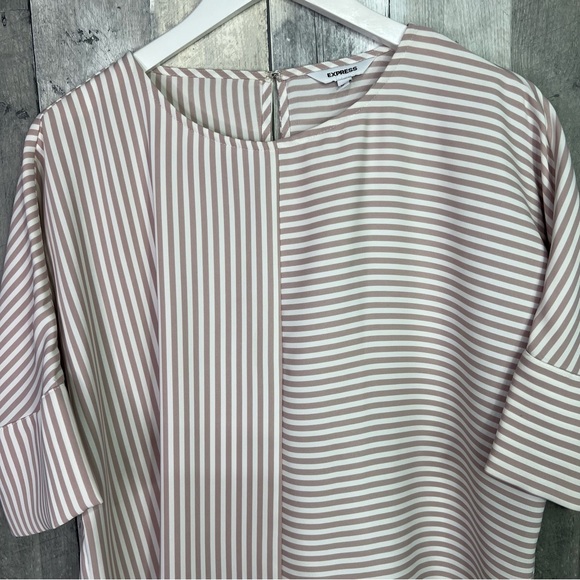EXPRESS Multi Striped Taupe White Top Dolman Sleeves Size XS - Picture 2 of 8
